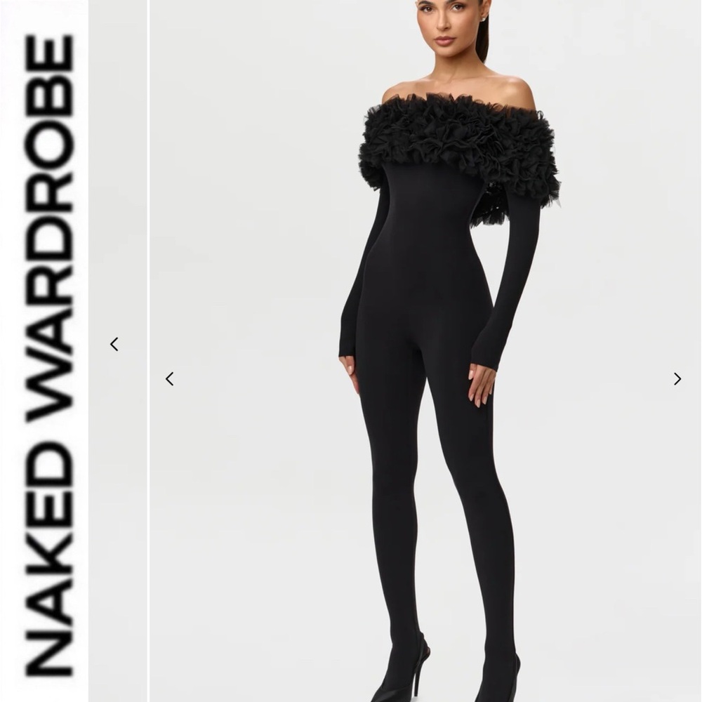 Naked Wardrobe🖤 NAKED OFF-SHOULDER ROSES JUMPSUIT